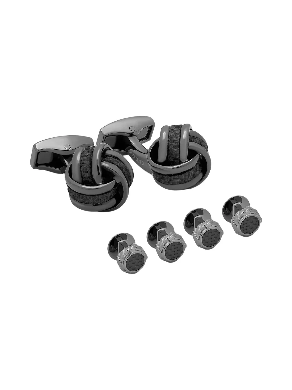 Men's 6-Piece Gunmetal Plate Knot Cufflink & Tuxedo Stud Set
