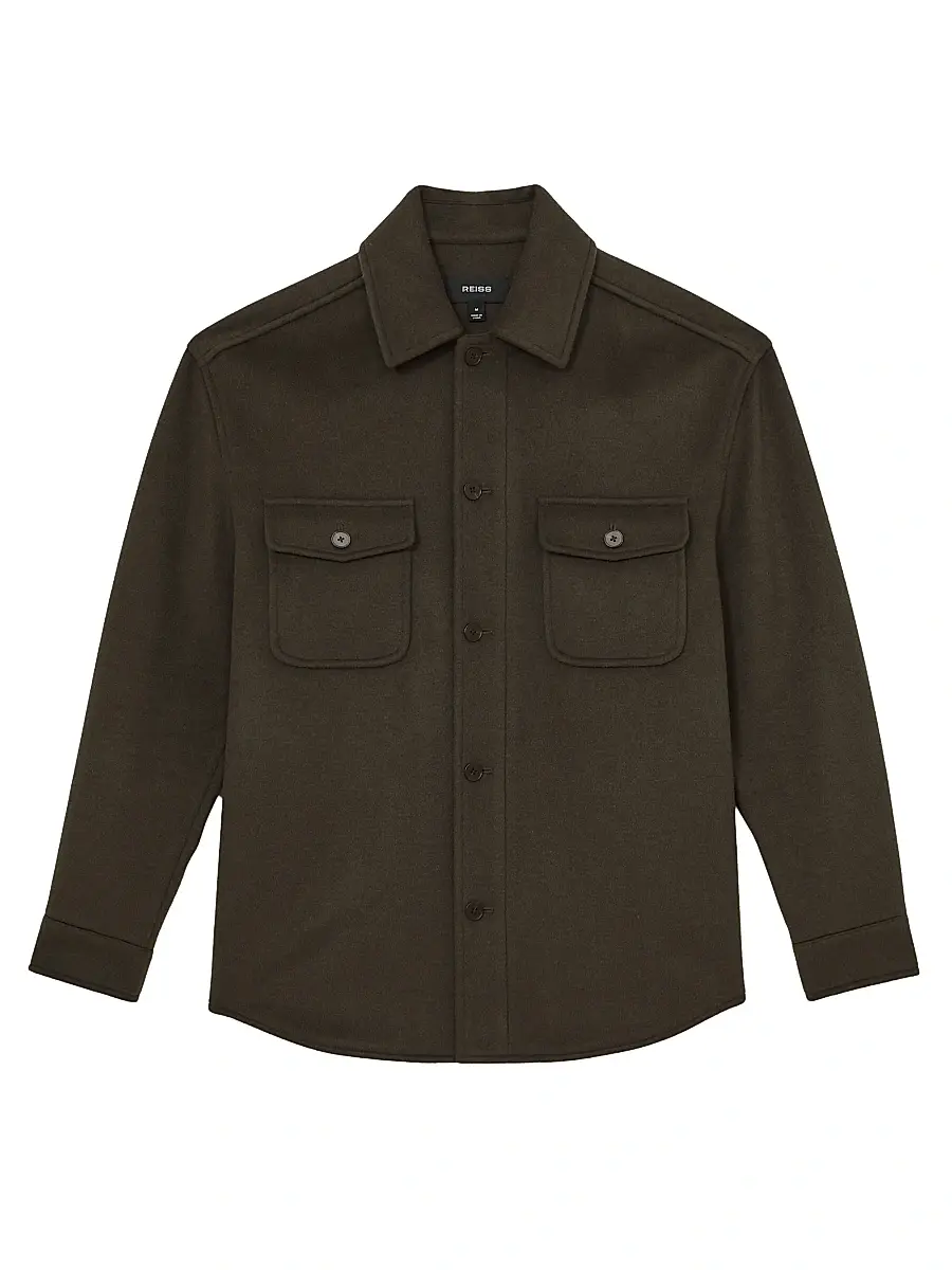 Reiss Men's Liam Wool-Blend Overshirt - Khaki Green | Image 1 Reiss Men's Liam Wool-Blend Overshirt - Khaki Green | Image 1