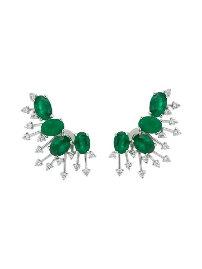 4.01ct Emerald Diamond 18K Gold Fireworks Climber Earrings