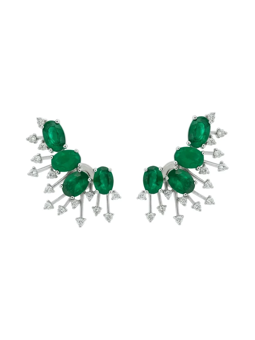 4.01ct Emerald Diamond 18K Gold Fireworks Climber Earrings