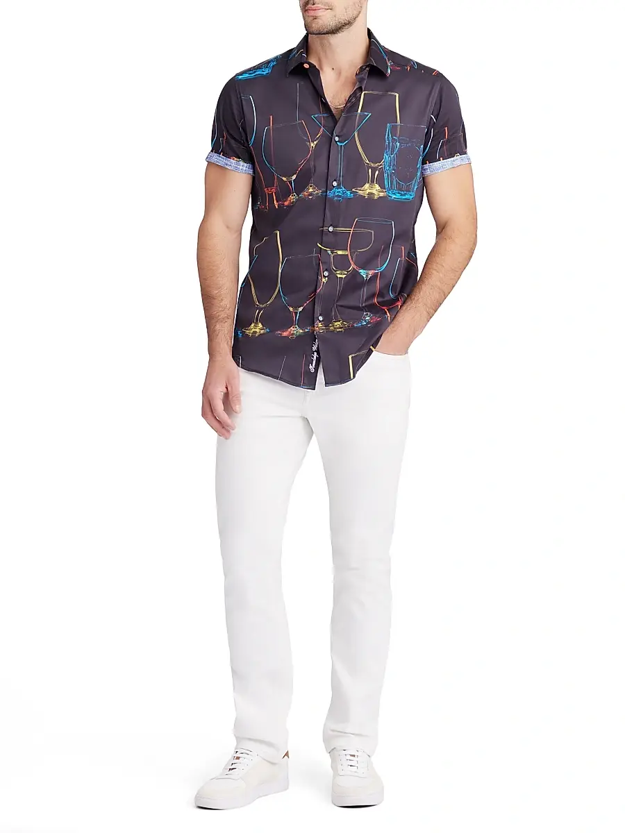 Robert Graham Men's Neon Nights Bareware-Print Stretch-Cotton Shirt | Thumbnail 2 Robert Graham Men's Neon Nights Bareware-Print Stretch-Cotton Shirt | Thumbnail 2