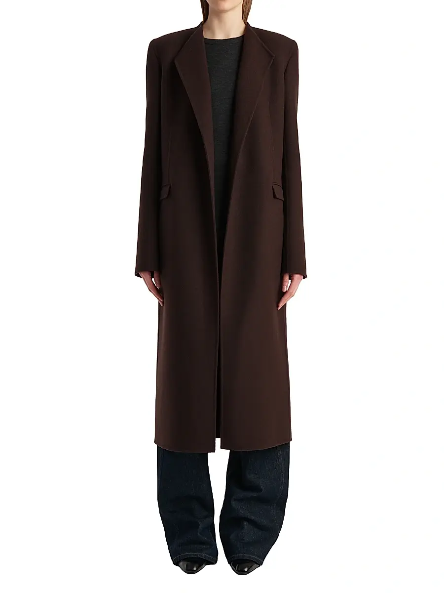 Khaite Women's Jelson Wool Tie-Waist Coat - Dark Brown | Thumbnail 3 Khaite Women's Jelson Wool Tie-Waist Coat - Dark Brown | Thumbnail 3