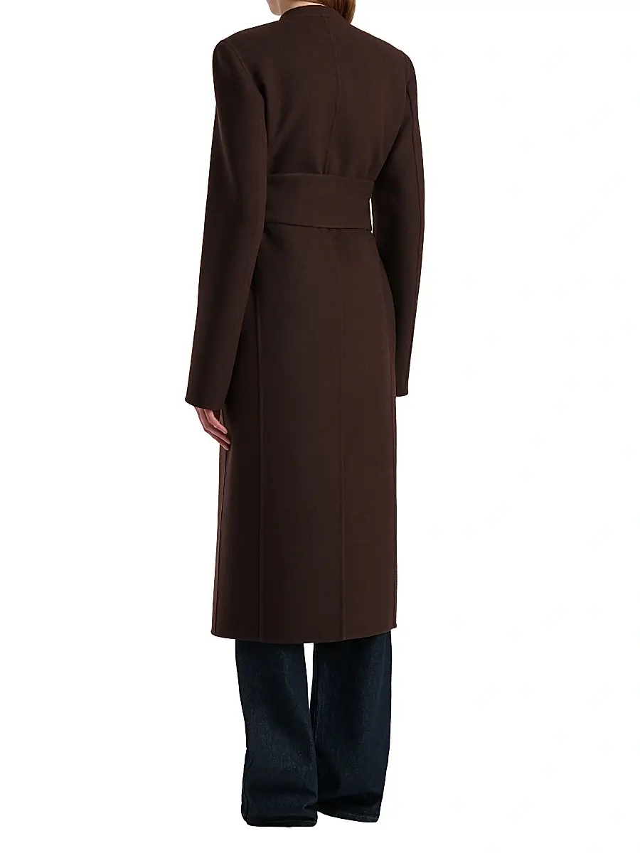 Khaite Women's Jelson Wool Tie-Waist Coat - Dark Brown | Thumbnail 4 Khaite Women's Jelson Wool Tie-Waist Coat - Dark Brown | Thumbnail 4