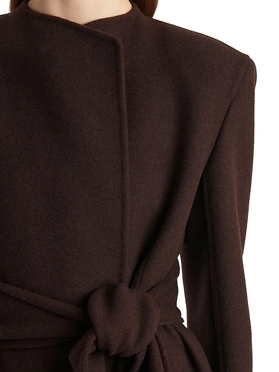 Khaite Women's Jelson Wool Tie-Waist Coat - Dark Brown | Thumbnail 5 Khaite Women's Jelson Wool Tie-Waist Coat - Dark Brown | Thumbnail 5