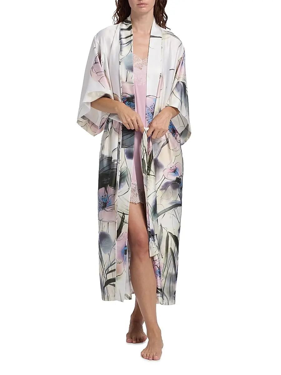 Natori Women's Hiyaku Floral Charmeuse Belted Robe | Thumbnail 2 Natori Women's Hiyaku Floral Charmeuse Belted Robe | Thumbnail 2