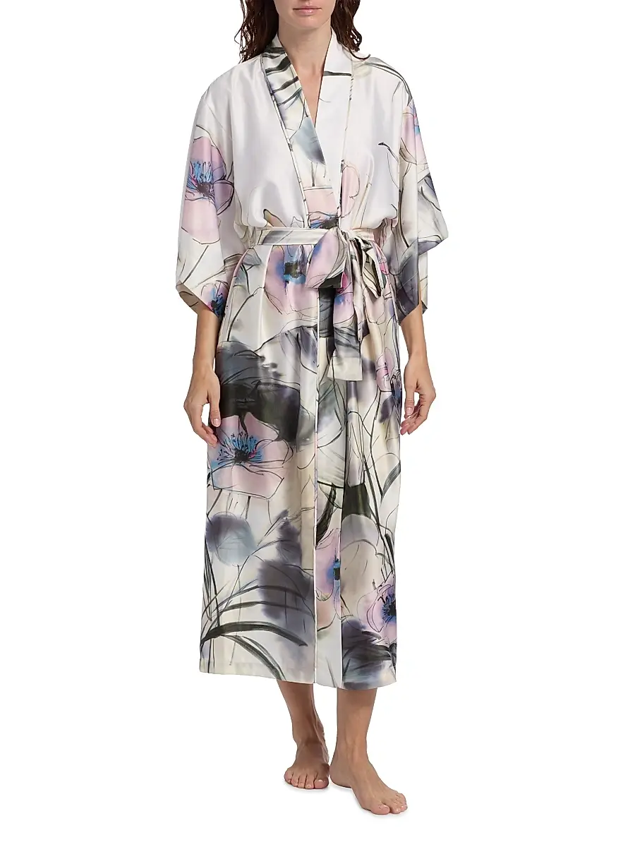 Natori Women's Hiyaku Floral Charmeuse Belted Robe | Thumbnail 3 Natori Women's Hiyaku Floral Charmeuse Belted Robe | Thumbnail 3