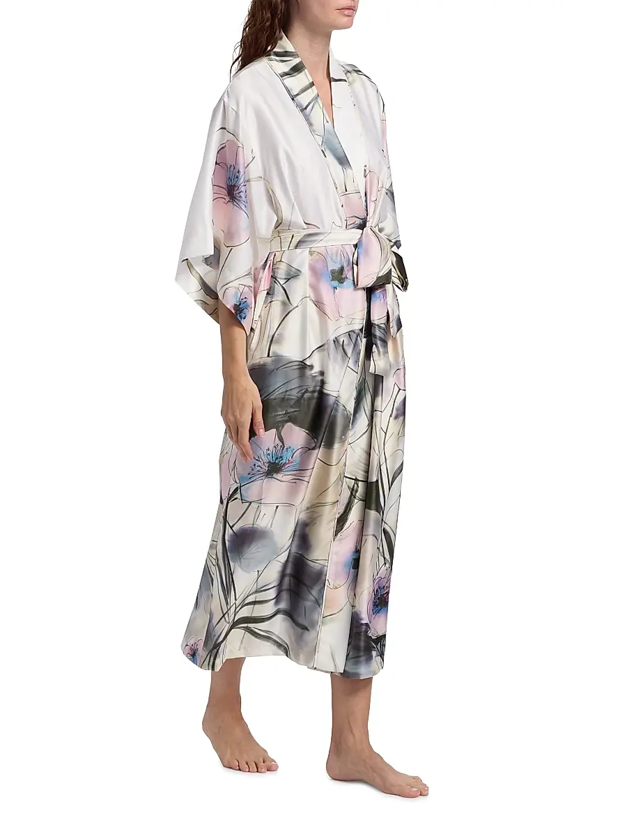 Natori Women's Hiyaku Floral Charmeuse Belted Robe | Thumbnail 4 Natori Women's Hiyaku Floral Charmeuse Belted Robe | Thumbnail 4