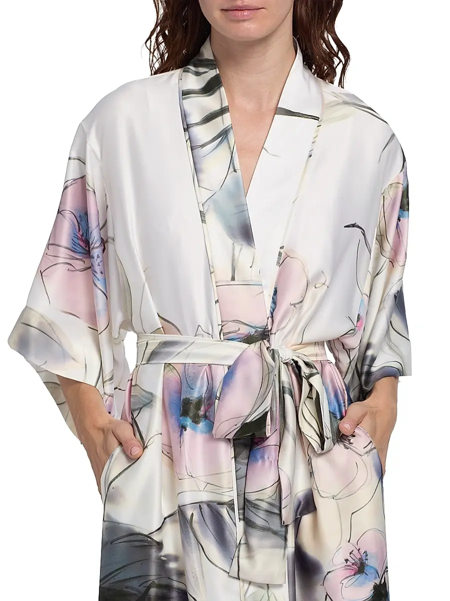 Natori Women's Hiyaku Floral Charmeuse Belted Robe | Thumbnail 6 Natori Women's Hiyaku Floral Charmeuse Belted Robe | Thumbnail 6