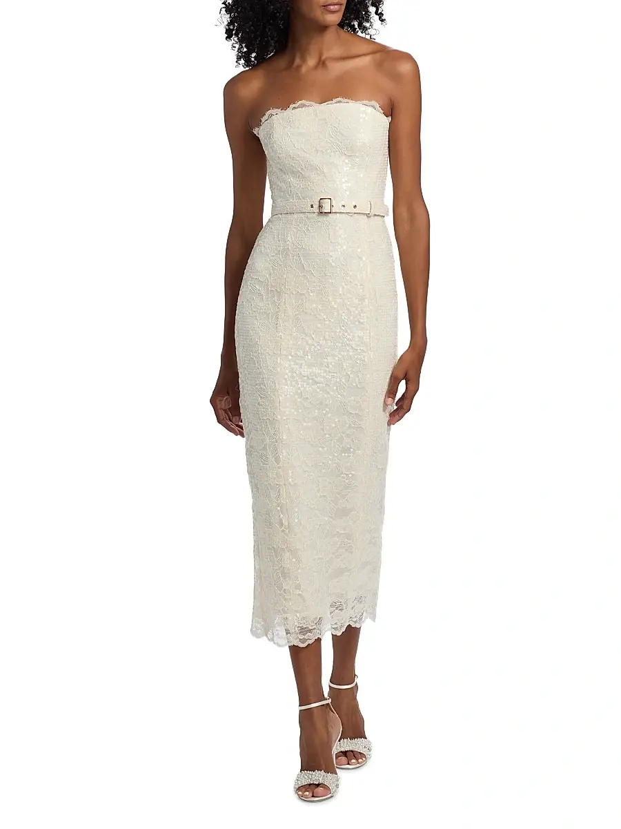 Toccin Women's Vivian Strapless Belted Lace Midi-Dress | Thumbnail 2 Toccin Women's Vivian Strapless Belted Lace Midi-Dress | Thumbnail 2
