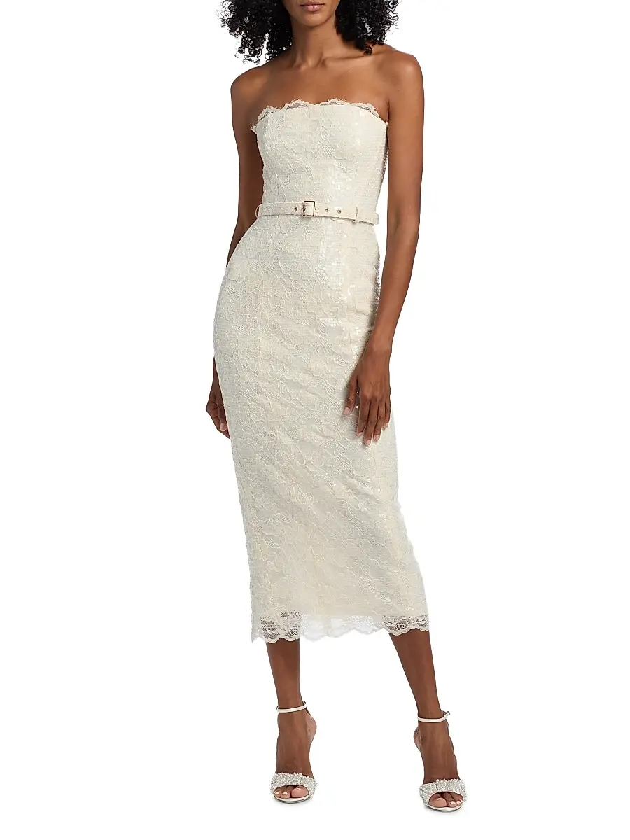 Toccin Women's Vivian Strapless Belted Lace Midi-Dress | Thumbnail 3 Toccin Women's Vivian Strapless Belted Lace Midi-Dress | Thumbnail 3