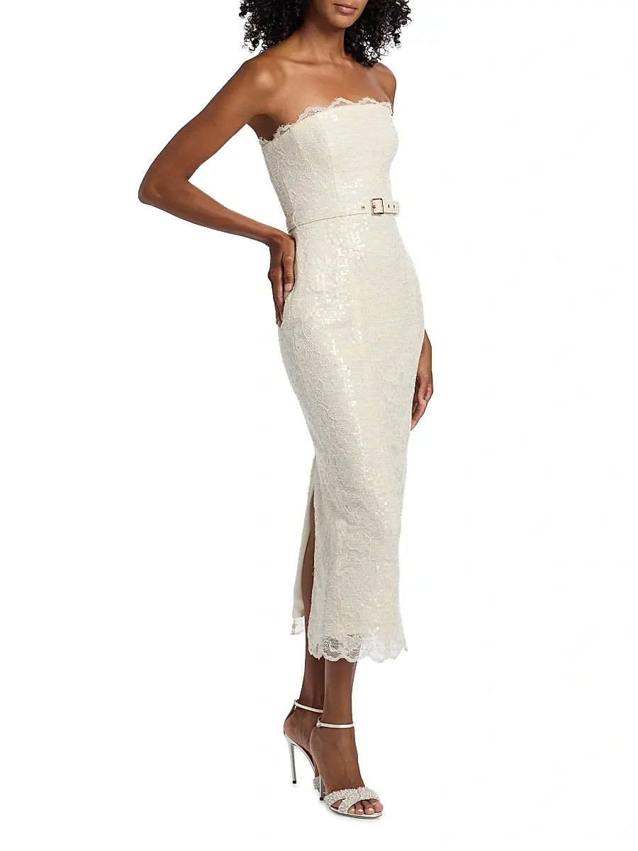 Toccin Women's Vivian Strapless Belted Lace Midi-Dress | Thumbnail 4 Toccin Women's Vivian Strapless Belted Lace Midi-Dress | Thumbnail 4