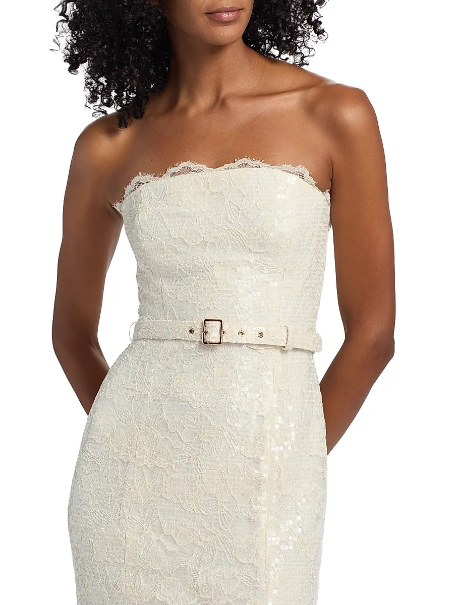 Toccin Women's Vivian Strapless Belted Lace Midi-Dress | Thumbnail 6 Toccin Women's Vivian Strapless Belted Lace Midi-Dress | Thumbnail 6