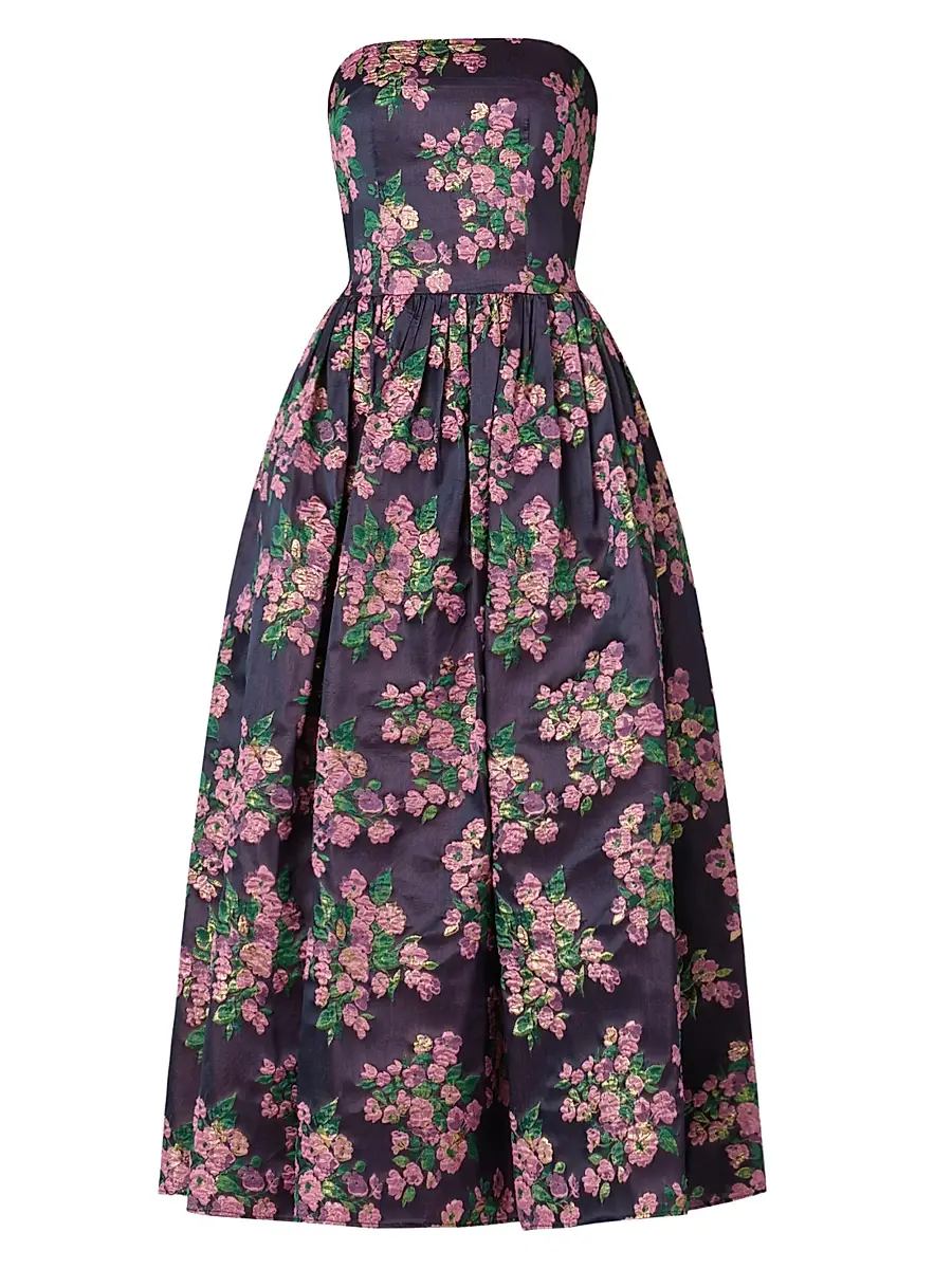 Shoshanna Women's Dana Floral Bandeau Fit & Flare Midi-Dress - Pink Multi | Image 1 Shoshanna Women's Dana Floral Bandeau Fit & Flare Midi-Dress - Pink Multi | Image 1