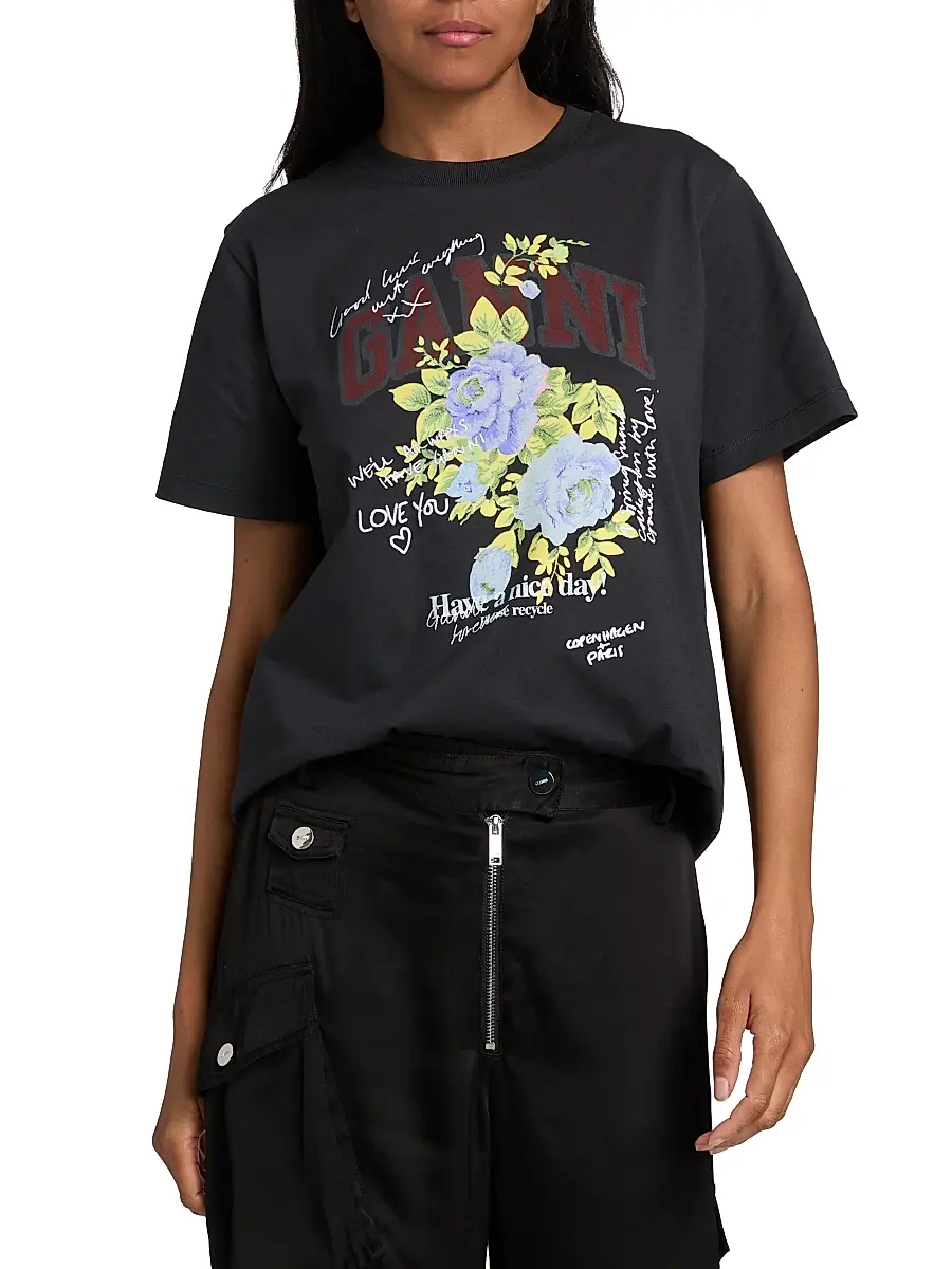 Ganni Women's Rose Graphic T-Shirt | Thumbnail 3 Ganni Women's Rose Graphic T-Shirt | Thumbnail 3