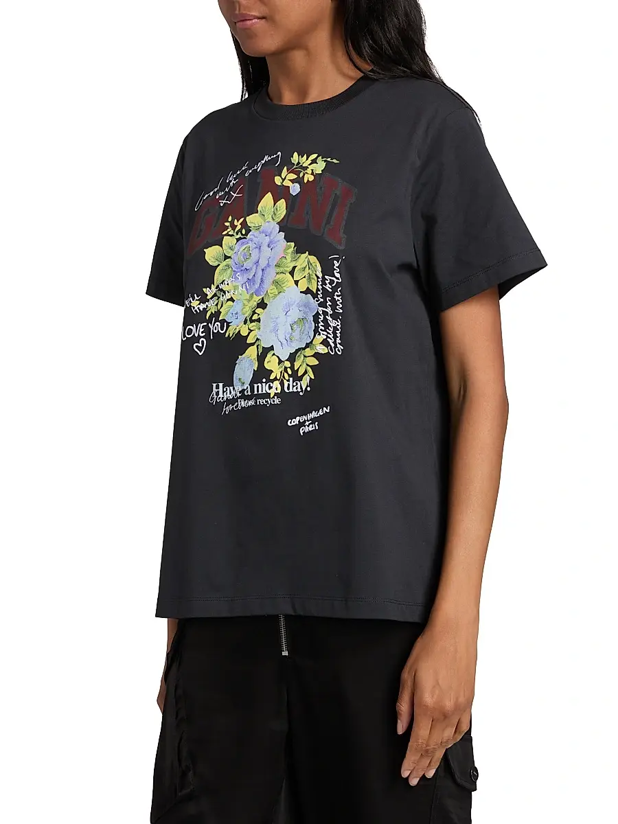 Ganni Women's Rose Graphic T-Shirt | Thumbnail 4 Ganni Women's Rose Graphic T-Shirt | Thumbnail 4