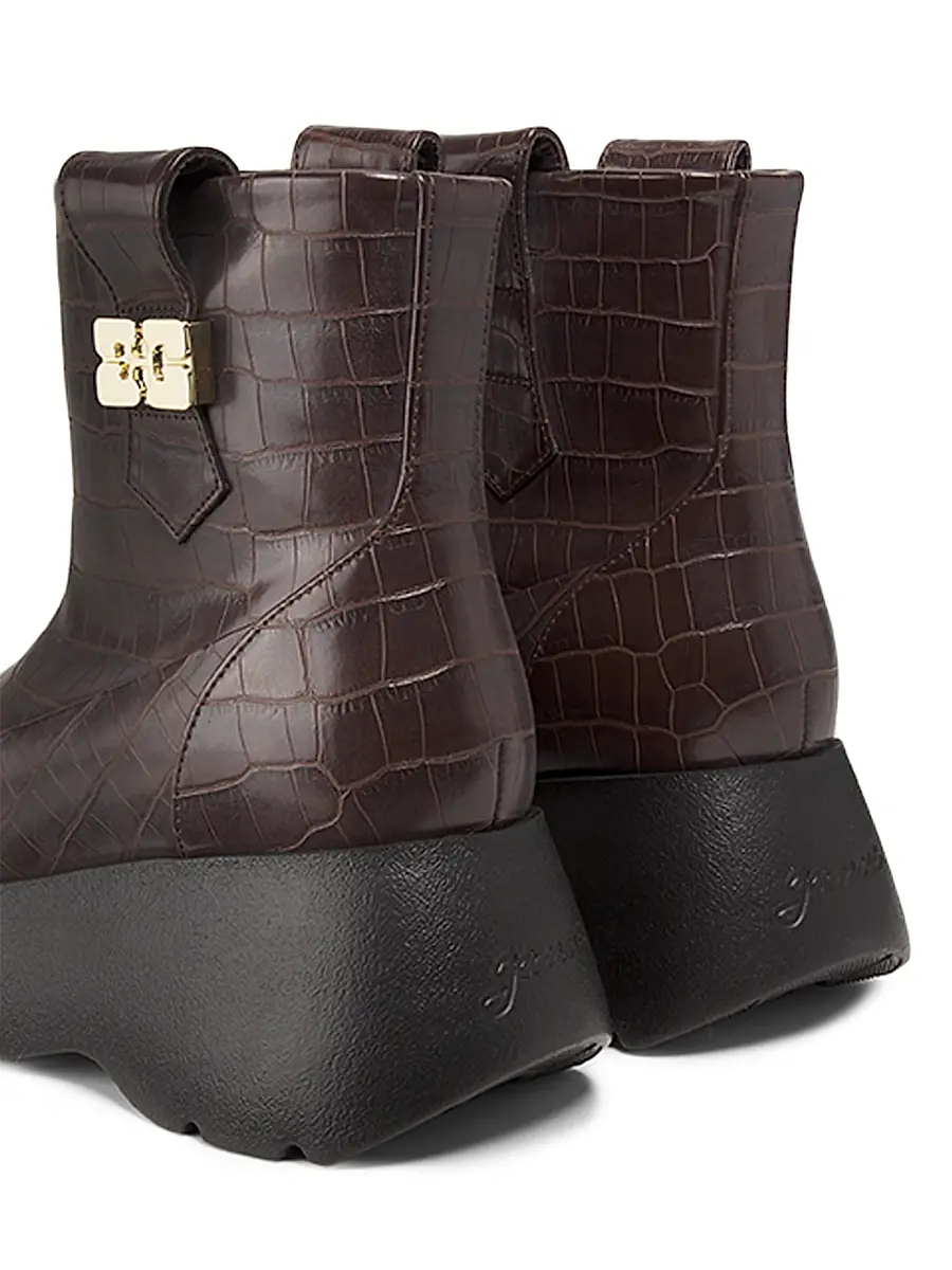 Ganni Women's Kat Crocodile-Embossed Leather Platform Ankle Boots | Thumbnail 3 Ganni Women's Kat Crocodile-Embossed Leather Platform Ankle Boots | Thumbnail 3