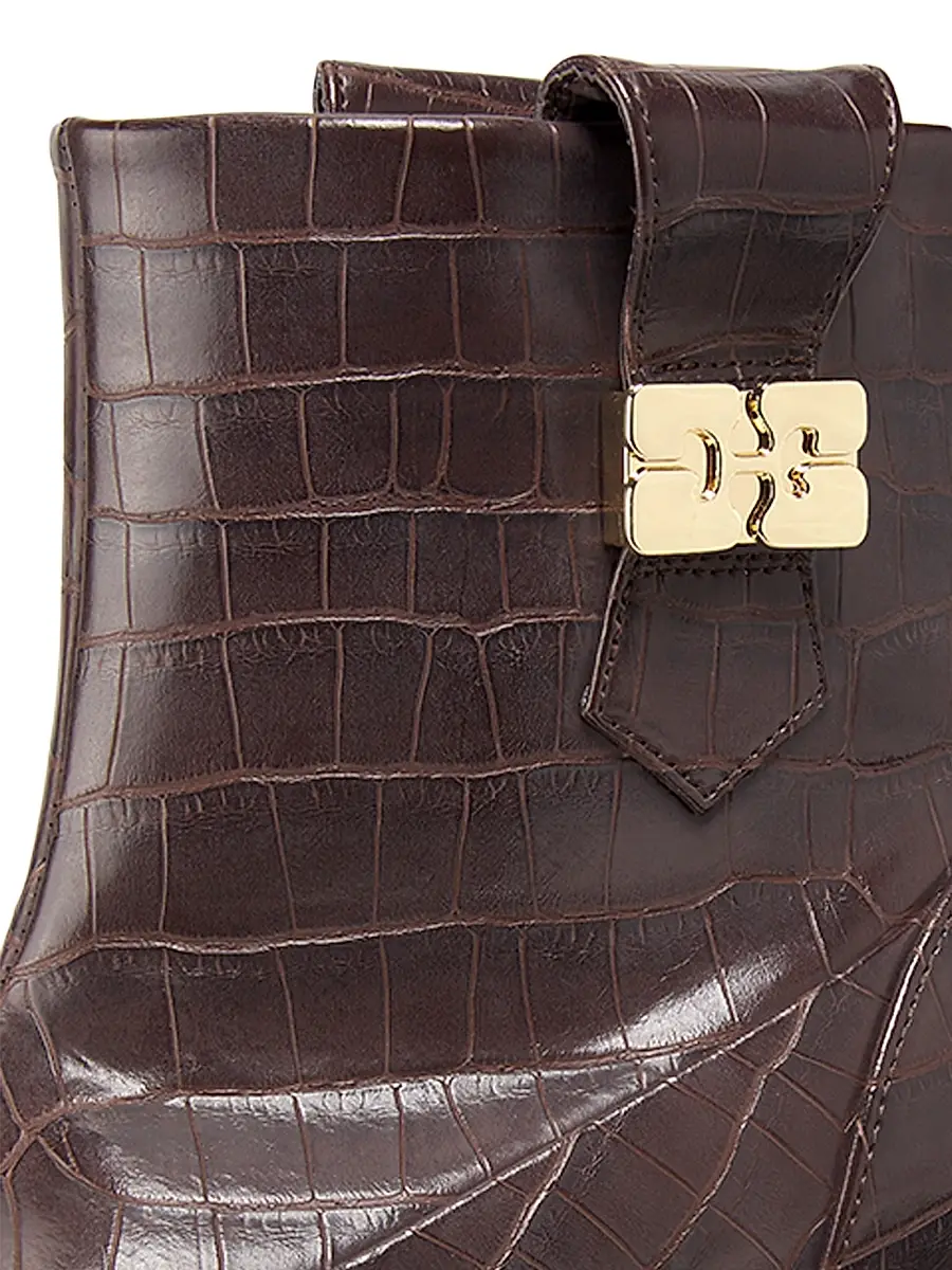 Ganni Women's Kat Crocodile-Embossed Leather Platform Ankle Boots | Thumbnail 5 Ganni Women's Kat Crocodile-Embossed Leather Platform Ankle Boots | Thumbnail 5