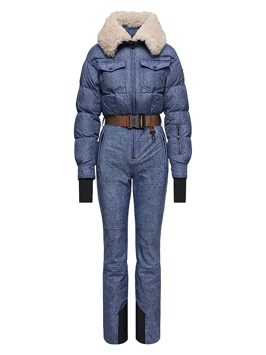 Moncler Grenoble Women's Ski Suit with Shearling Trim - Denim Blue | Image 1 Moncler Grenoble Women's Ski Suit with Shearling Trim - Denim Blue | Image 1