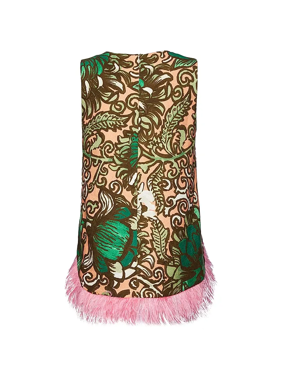 La DoubleJ Women's La Scala Top with Feathers - Anemone Pink Olive | Thumbnail 2
