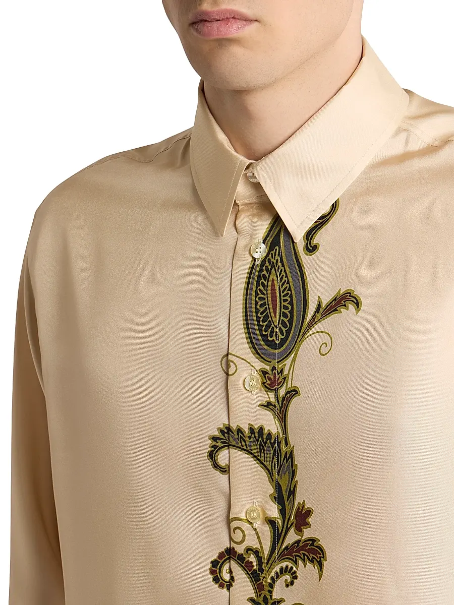 Etro Men's Silk Paisley Button-Front Shirt | Thumbnail 5 Etro Men's Silk Paisley Button-Front Shirt | Thumbnail 5