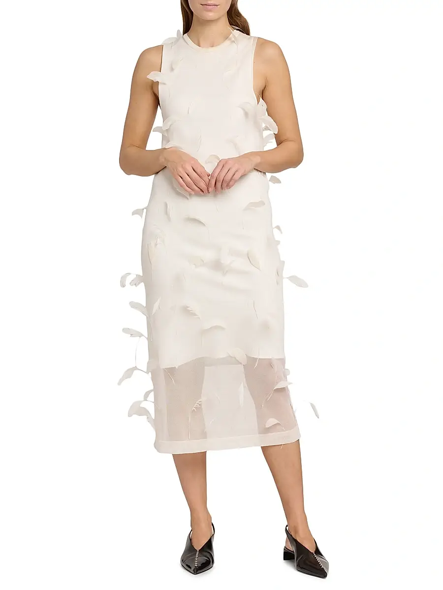 Jil Sander Women's Feather Silk Sleeveless Midi-Dress | Thumbnail 2 Jil Sander Women's Feather Silk Sleeveless Midi-Dress | Thumbnail 2