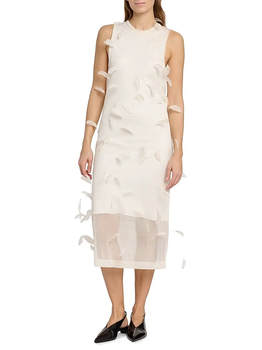 Jil Sander Women's Feather Silk Sleeveless Midi-Dress | Thumbnail 3 Jil Sander Women's Feather Silk Sleeveless Midi-Dress | Thumbnail 3