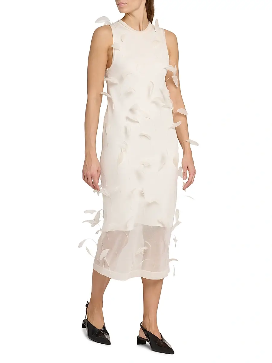 Jil Sander Women's Feather Silk Sleeveless Midi-Dress | Thumbnail 4 Jil Sander Women's Feather Silk Sleeveless Midi-Dress | Thumbnail 4