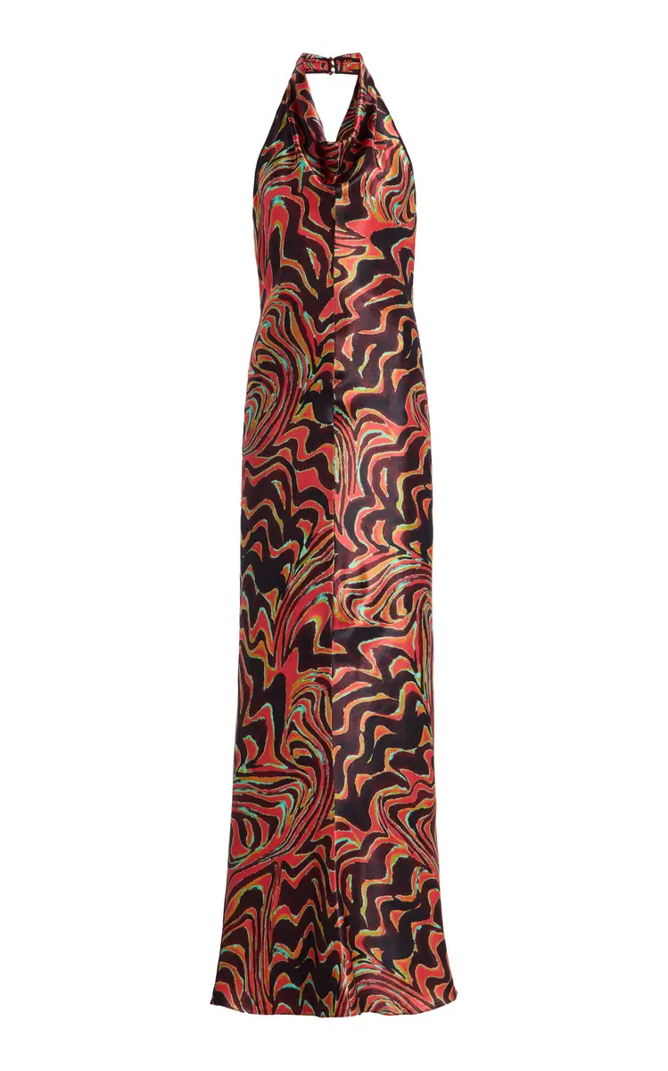Christopher John Rogers Printed Satin Cowl-Neck Halter Gown | Image 1 Christopher John Rogers Printed Satin Cowl-Neck Halter Gown | Image 1