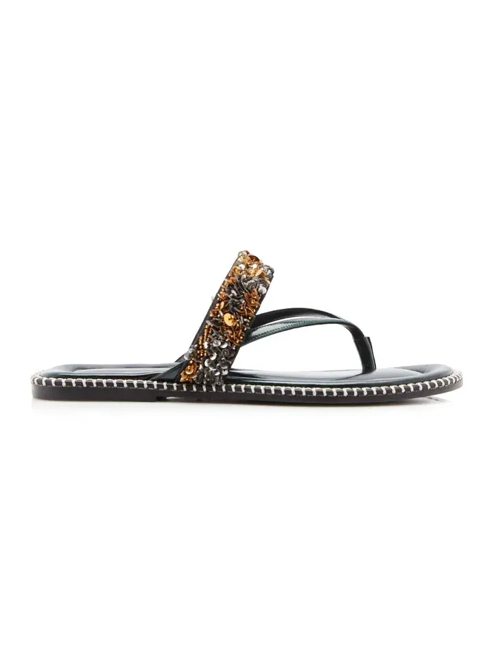 Sequin Embellished Leather Sandals Sequin Embellished Leather Sandals