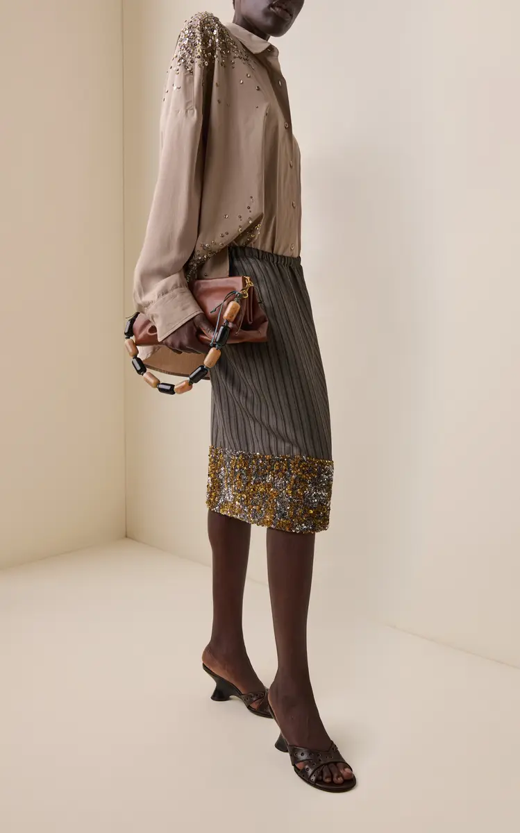 Dries Van Noten Scotts Embellished Twill Knee-Length Drawstring Skirt | Thumbnail 2