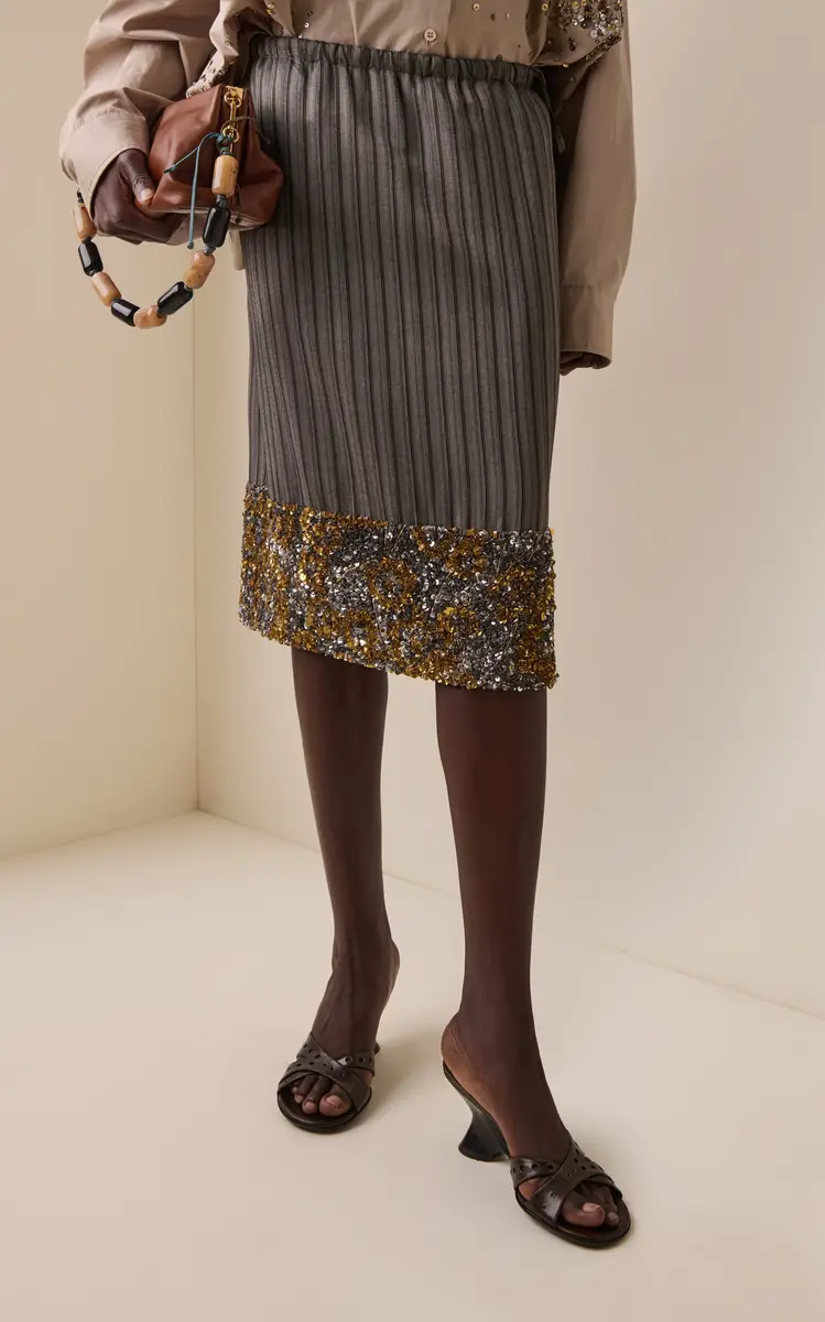 Dries Van Noten Scotts Embellished Twill Knee-Length Drawstring Skirt | Thumbnail 3
