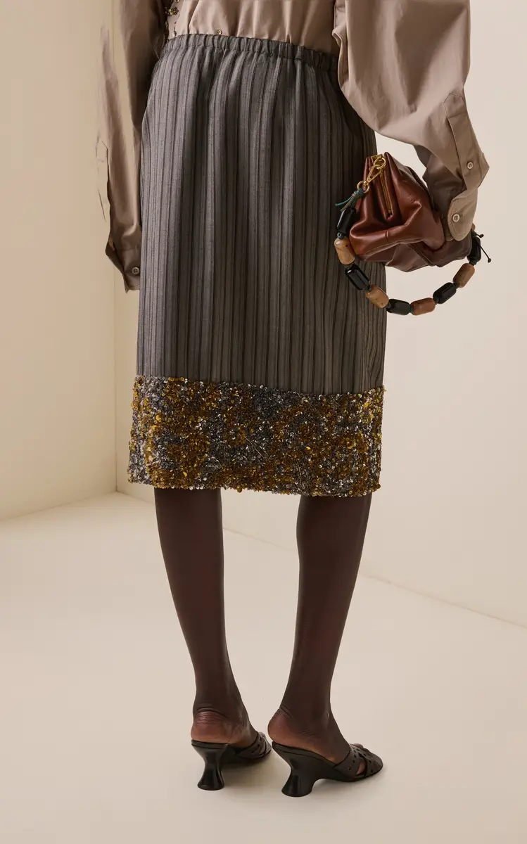 Dries Van Noten Scotts Embellished Twill Knee-Length Drawstring Skirt | Thumbnail 4