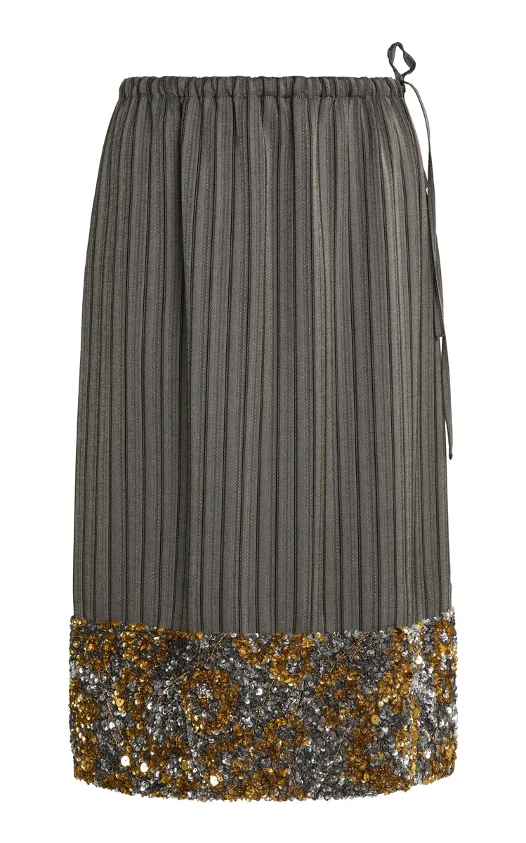Dries Van Noten Scotts Embellished Twill Knee-Length Drawstring Skirt | Thumbnail 6