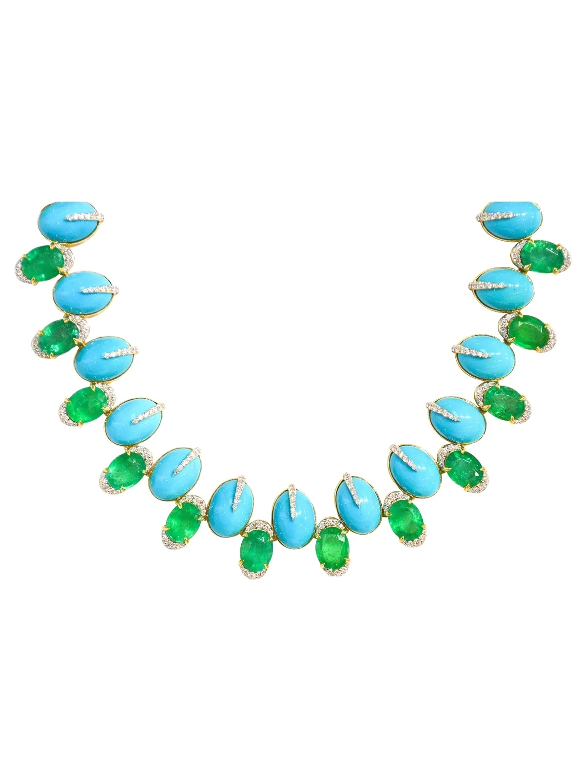 184.9ct Turquoise Emerald Diamond 18K Gold Statement Necklace 184.9ct Turquoise Emerald Diamond 18K Gold Statement Necklace