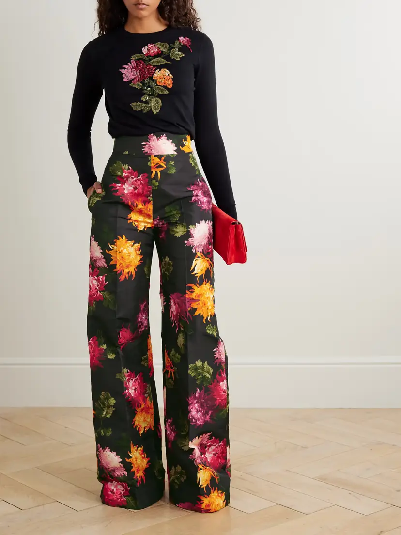 Carolina Herrera Diane Floral-print Faille Wide-leg Pants | Thumbnail 2