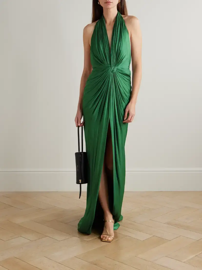 Costarellos Twist-front Metallic Georgette Halterneck Gown | Thumbnail 2
