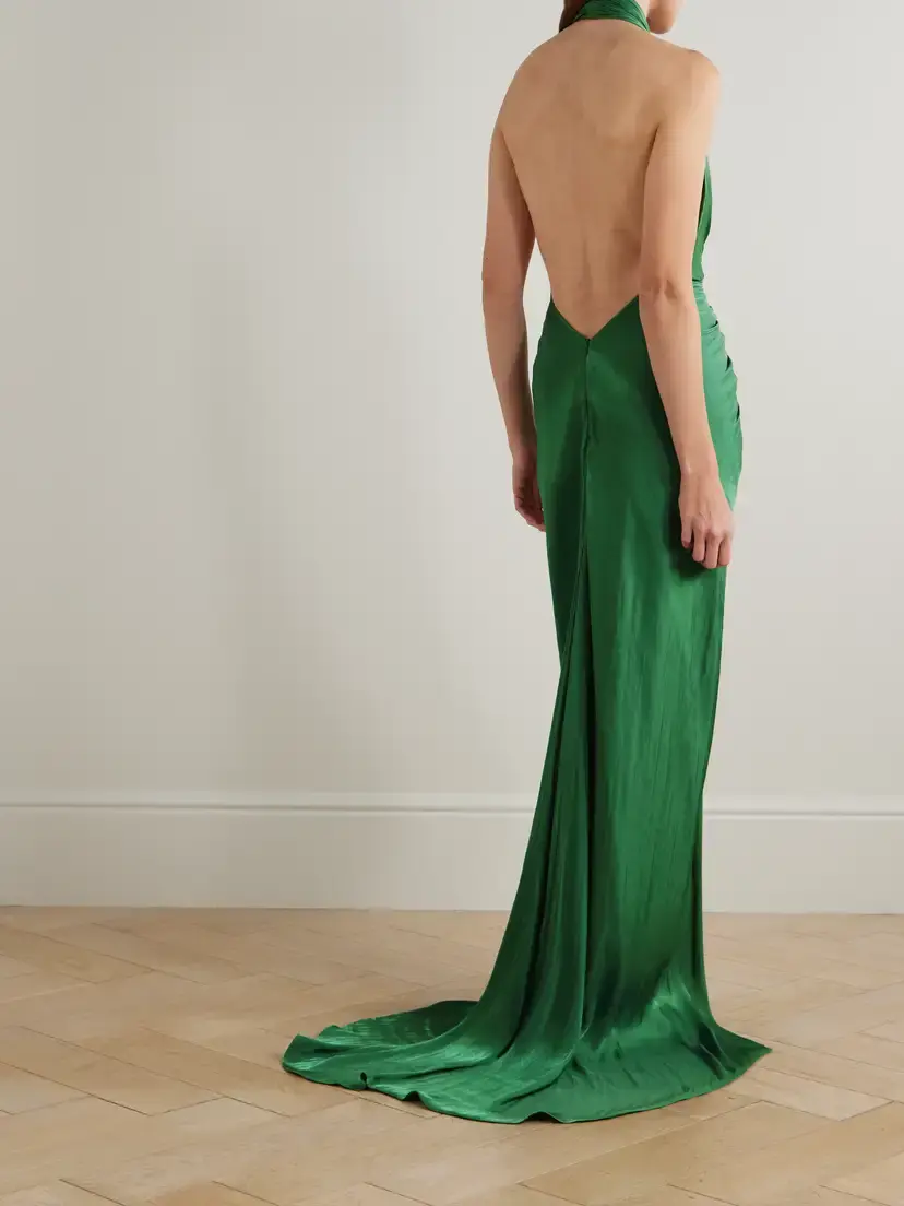 Costarellos Twist-front Metallic Georgette Halterneck Gown | Thumbnail 3