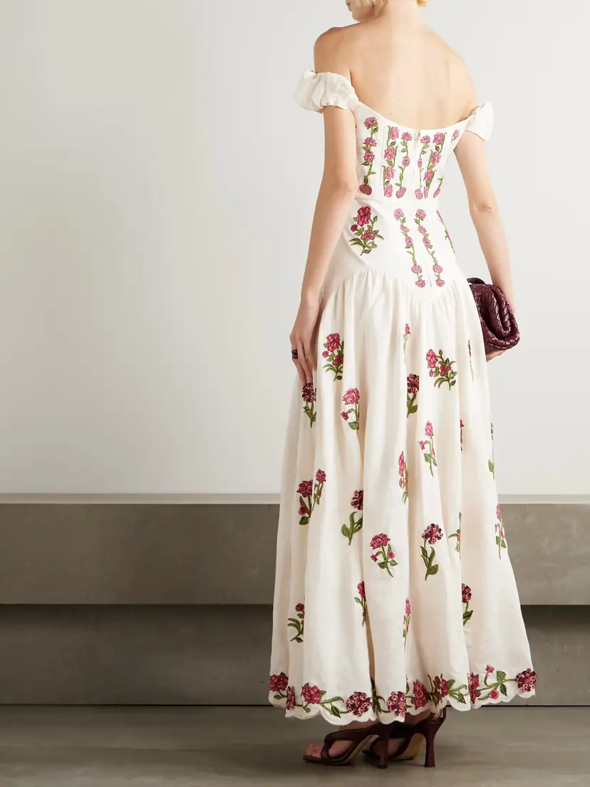 Agua by Agua Bendita Siembra Off-the-shoulder Appliquéd Embroidered Printed Linen Maxi Dress | Thumbnail 3
