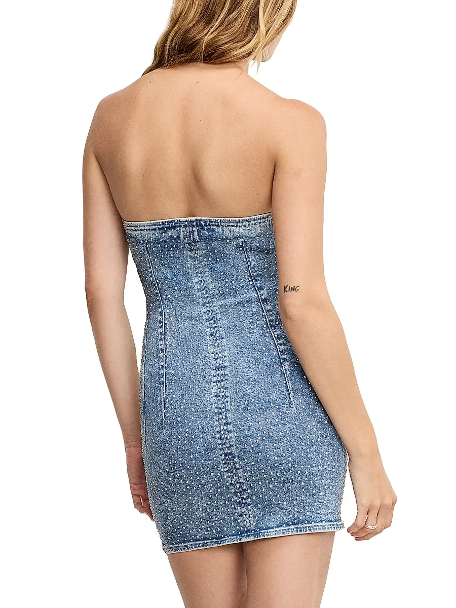 GOOD AMERICAN Women's Crystal Denim Strapless Minidress | Thumbnail 4 GOOD AMERICAN Women's Crystal Denim Strapless Minidress | Thumbnail 4