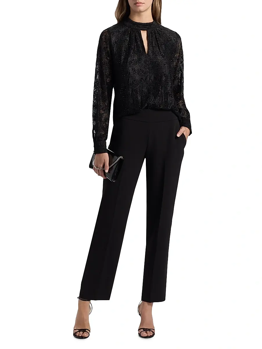Elie Tahari Women's Azure Embellished Lace Blouse | Thumbnail 2