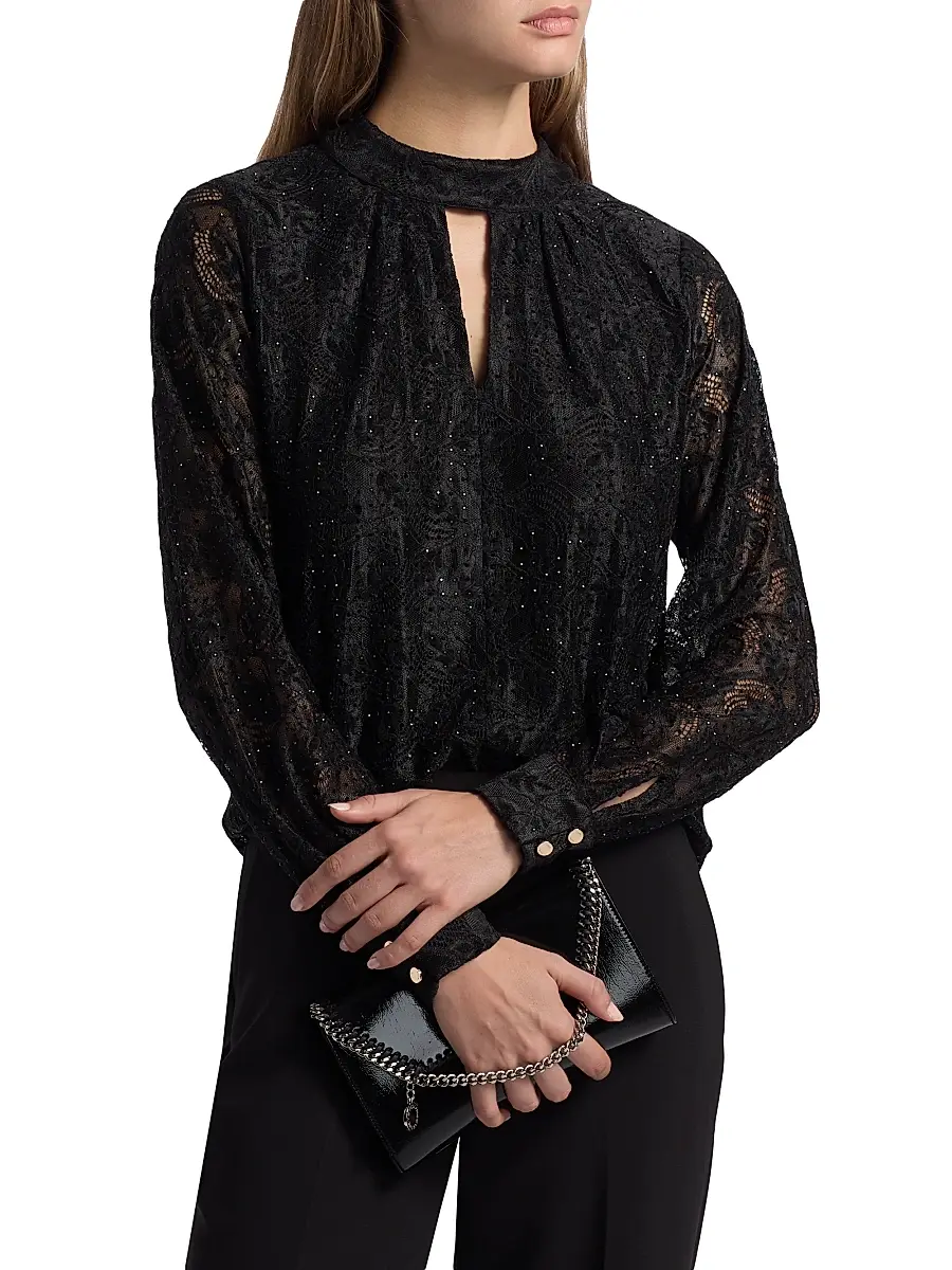 Elie Tahari Women's Azure Embellished Lace Blouse | Thumbnail 3