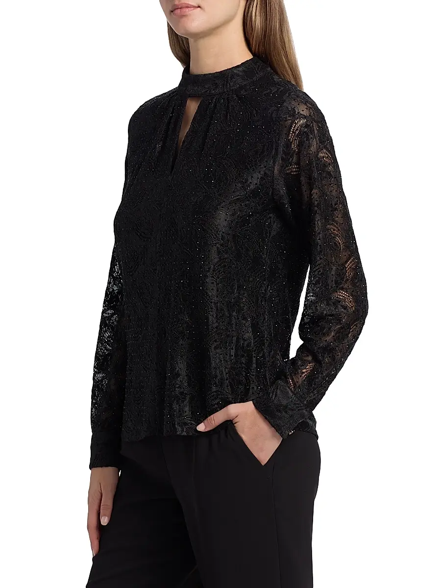 Elie Tahari Women's Azure Embellished Lace Blouse | Thumbnail 4