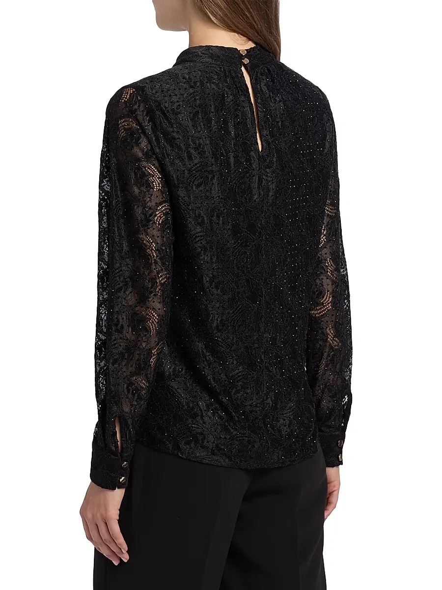 Elie Tahari Women's Azure Embellished Lace Blouse | Thumbnail 5