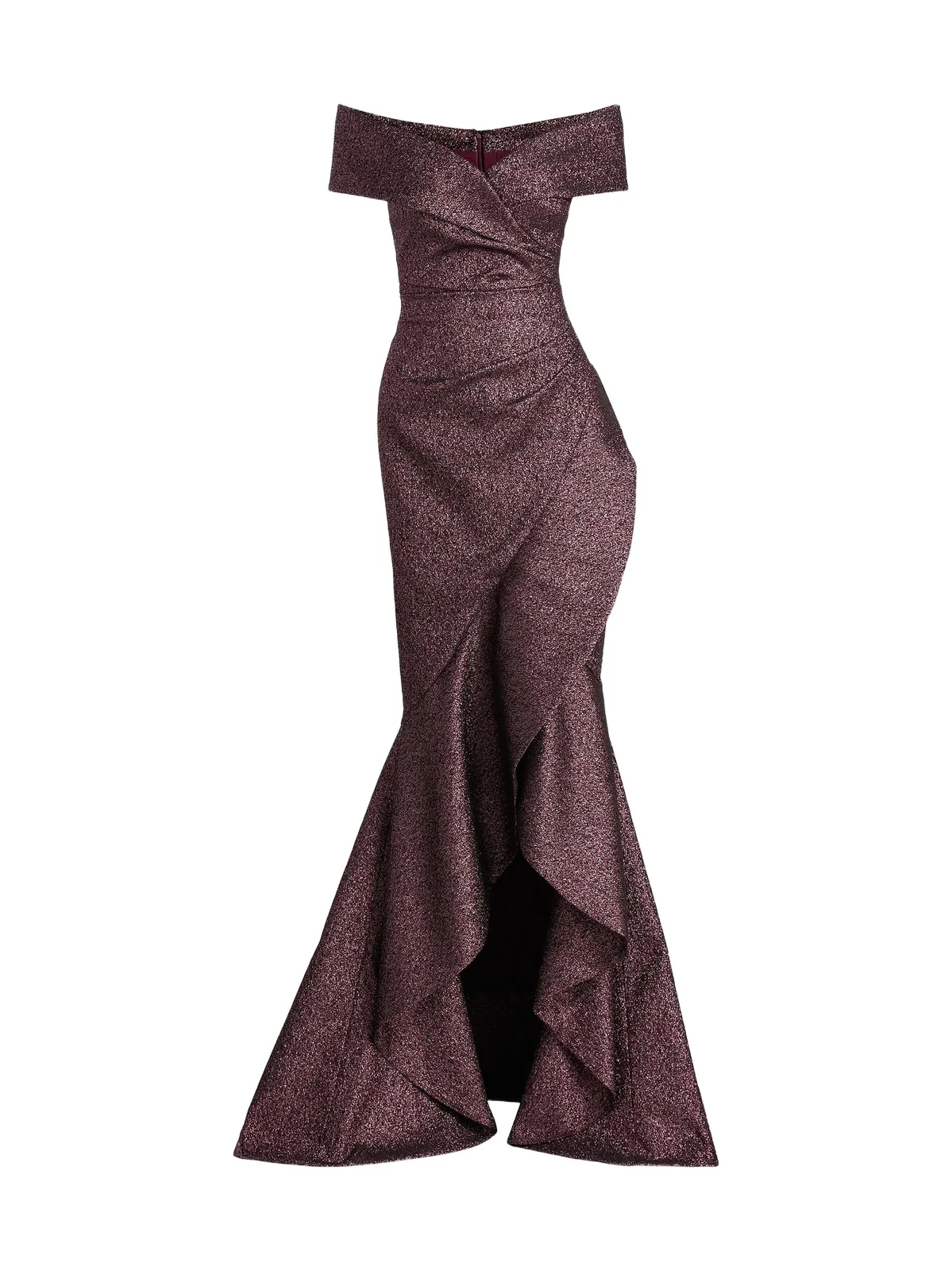 Women's Metallic Jacquard Off-the-Shoulder Gown
