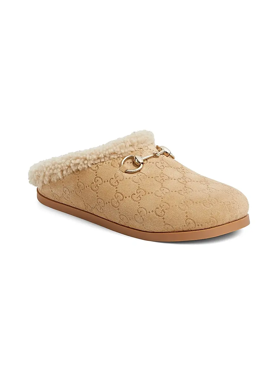 Gucci Women's GG Suede & Shearling Mules - Sand | Thumbnail 2 Gucci Women's GG Suede & Shearling Mules - Sand | Thumbnail 2