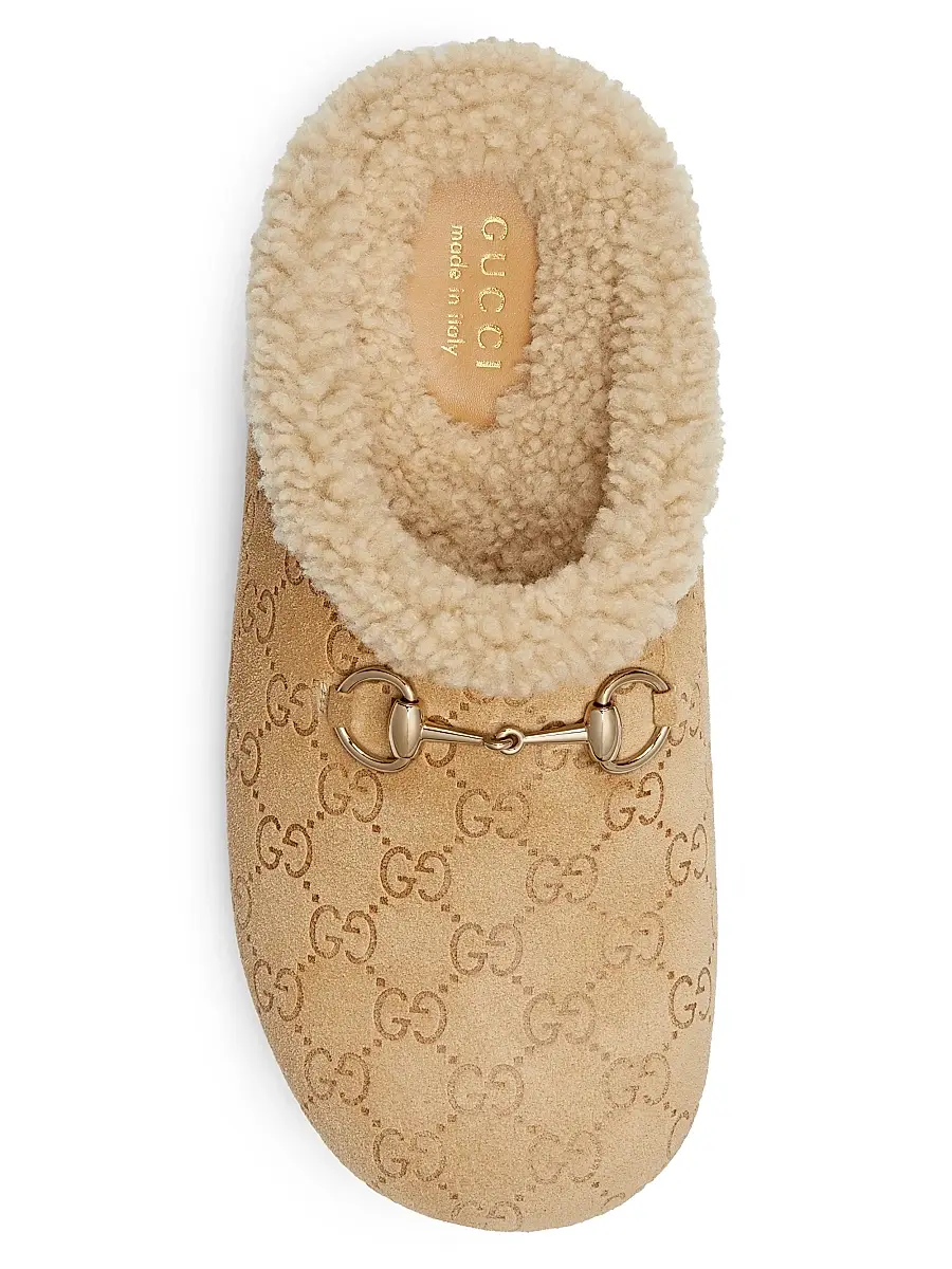 Gucci Women's GG Suede & Shearling Mules - Sand | Thumbnail 4 Gucci Women's GG Suede & Shearling Mules - Sand | Thumbnail 4