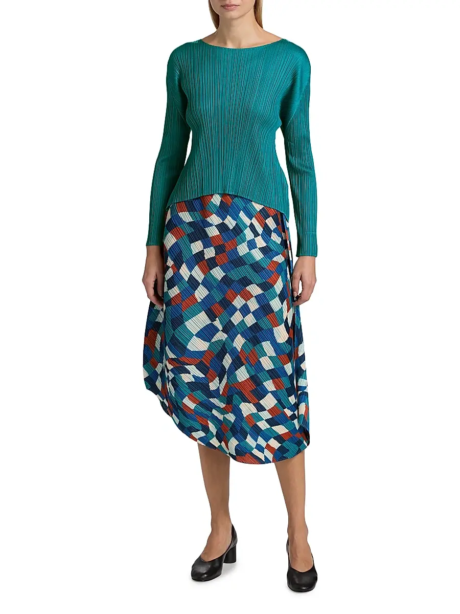 Pleats Please Issey Miyake Women's Monthly Colors: October Long-Sleeve Top - Turquoise Green | Thumbnail 2 Pleats Please Issey Miyake Women's Monthly Colors: October Long-Sleeve Top - Turquoise Green | Thumbnail 2