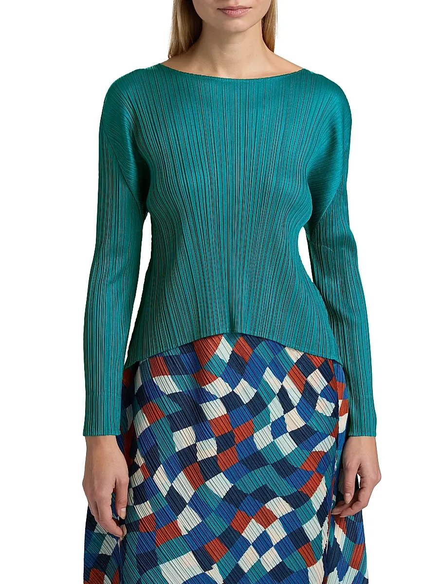 Pleats Please Issey Miyake Women's Monthly Colors: October Long-Sleeve Top - Turquoise Green | Thumbnail 3 Pleats Please Issey Miyake Women's Monthly Colors: October Long-Sleeve Top - Turquoise Green | Thumbnail 3