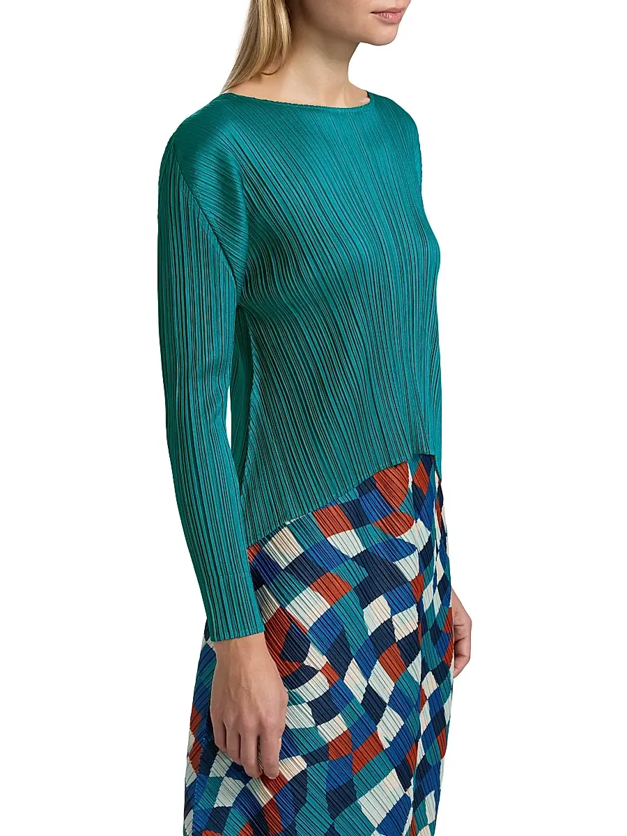 Pleats Please Issey Miyake Women's Monthly Colors: October Long-Sleeve Top - Turquoise Green | Thumbnail 4 Pleats Please Issey Miyake Women's Monthly Colors: October Long-Sleeve Top - Turquoise Green | Thumbnail 4