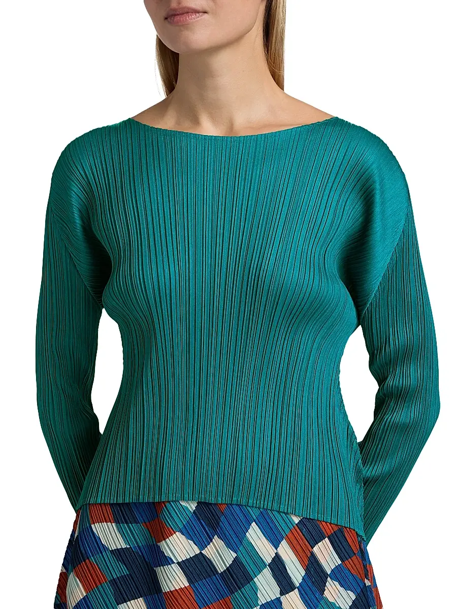 Pleats Please Issey Miyake Women's Monthly Colors: October Long-Sleeve Top - Turquoise Green | Thumbnail 6 Pleats Please Issey Miyake Women's Monthly Colors: October Long-Sleeve Top - Turquoise Green | Thumbnail 6